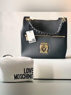 Love Moschino Black Handbag with Gold Accents